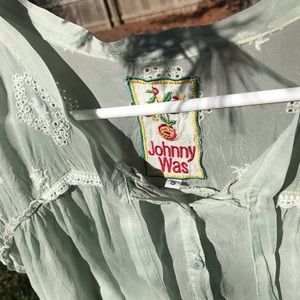 Crushed green silk Johnny Was top blouse S